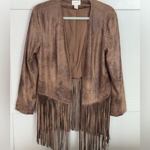 Chico’s | Size 1 | trendy Faux Suede Fringe Jacket Western Boho brown 🤠